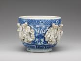 Alernate view of porcelain deep bowl decorated with eight robed figures