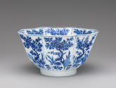 Alternate view of blue and white porcelain octagonal form bowl with floral amd vegetal decorati…
