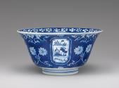 Alternate view of blue and white porcelain bowl with floral decoration