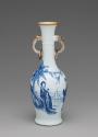 Alternate view of white hard-paste porcelain bottle-shaped vase with handles and underglaze blu…