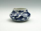 White hard-paste porcelain water receptacle with underglaze blue dragon decoration