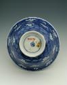 White hard-paste porcelain bowl with underglaze blue decoration, bottom view 