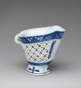 Alternate view of blue and white porcelain reticulated cream pot or libation cup 