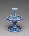 Alternate view of white hard-paste porcelain pricket candlestick with underglaze blue decoratio…