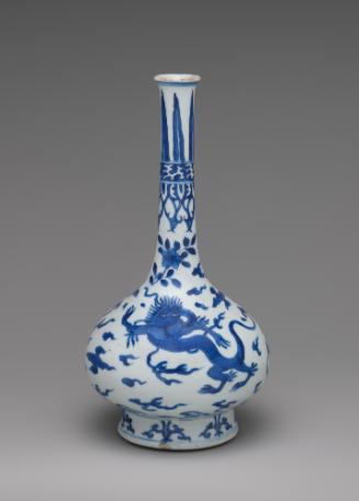 White hard-paste porcelain bottle-shaped vase with underglaze blue dragon decoration