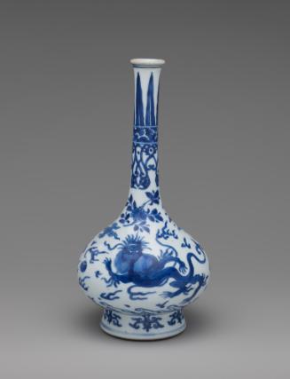 White hard-paste porcelain bottle-shaped vase with underglaze blue dragon decoration