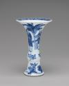 Alternate view of white hard-paste porcelain beaker vase with underglaze blue figural decoratio…