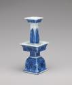 Alternate view of blue and white porcelain candle holder with floral design