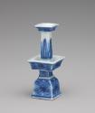 Alternate view of blue and white porcelain candle holder with floral design