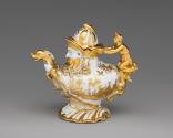 Alternate view of large anthropomorphic teapot with gold