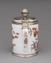 Alternate view of tankard with figures painted and a silver gilt top