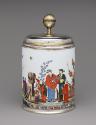 Alternate view of tankard with figures painted and a silver gilt top