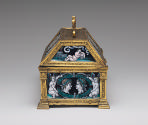 Side view of gilt bronze and enamel Casket with Heads of the Caesars within Wreaths