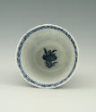 White hard-paste porcelain saucer and wine cup with underglaze blue decoration, view of cup int…