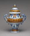 Vase with ornate decoration in yellow and blue