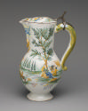 Pitcher decorated with painted landscapes, in color