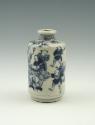 White hard-paste porcelain snuff bottle with underglaze blue figural decoration