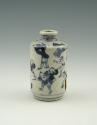 White hard-paste porcelain snuff bottle with underglaze blue figural decoration, alternative vi…