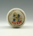 White hard-paste porcelain snuff bottle with underglaze blue figural decoration, view of bottom