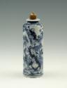 Blue and white porcelain cylindrical bottle with figures, with stopper