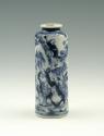 Blue and white porcelain cylindrical bottle with figures, no stopper