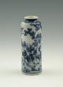 Blue and white porcelain cylindrical bottle with figures, back view