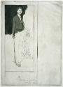 Incomplete outlined etching of a pencil portrait of a standing man. 