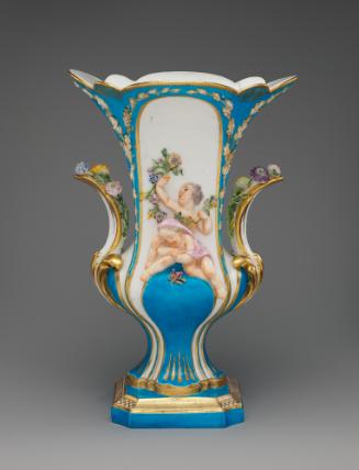 Porcelain vase in blue and white with figures of children