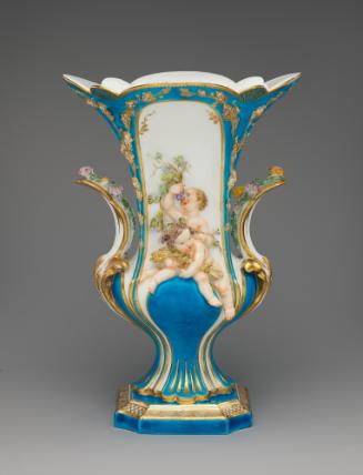 Porcelain vase in blue and white with figures of children