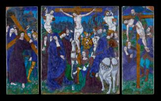 Polychrome enamel Triptych representing The Way to Calvary; The Crucifixion; The Desposition