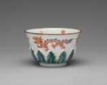 Tea bowl with relief leaf motif and painted decoration