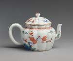 Alternate view of faceted teapot with asian-style decoration