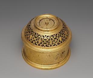 View from above of Gilt-Brass Drum Table Clock