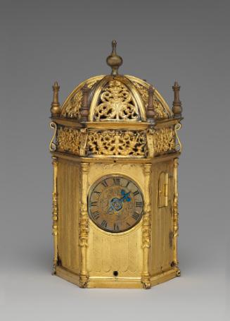 Front view of French Renaissance Gilt Brass Table Clock with a Later Movement