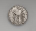 Silver medal of Henry IV and Marie de’ Medici as Mars and Minerva, with the Dauphin as a naked …