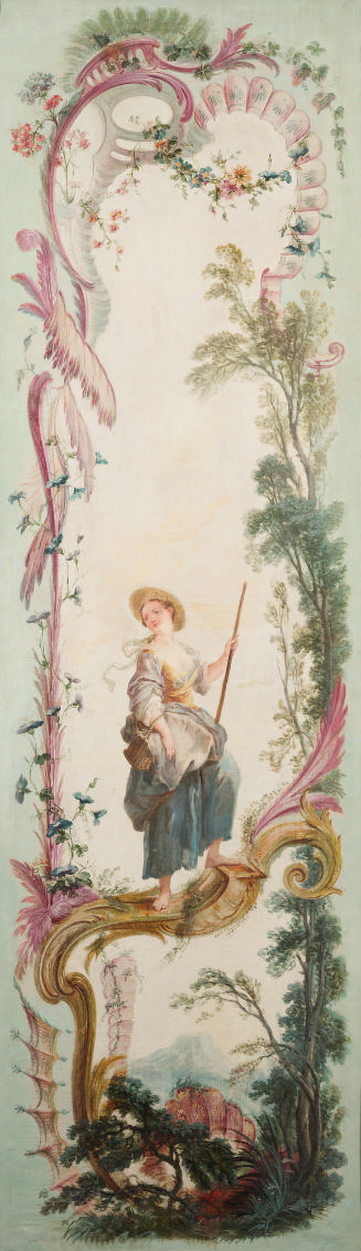 oil painting of a shepherdess in a landscape 