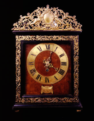 Front view of Pendulum Wall Clock showing the gilt bronze dial, decorative border and crowning …
