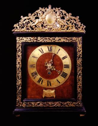 Front view of Pendulum Wall Clock showing the gilt bronze dial, decorative border and crowning …