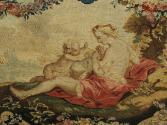 Detail of woman and child in the tapestry on a Canapé: Part of a Set of Two Canapés, Eight Armc…