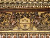 Detail of chest, showing harpies flanking a crest