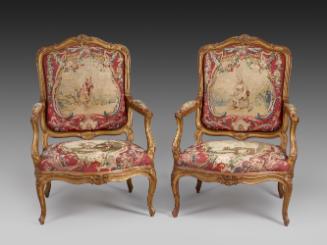 Two armchairs: Part of a Set of Two Canapés, Eight Armchairs and a Fire Screen Showing Figures …