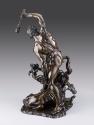 Alternate view of a bronze sculpture of a man raising a club above a monster