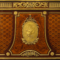 Commode with Pictorial and Trellis Marquetry, detail of gold medallion
