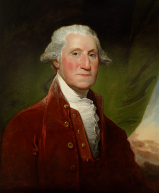Oil painting of George Washington wearing red coat