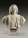 Marble sculpture of Armand-Thomas Hue, Marquis de Miromesnil.  His head is slightly shifted to …