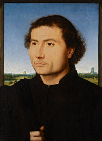 Oil painting of a man wearing black