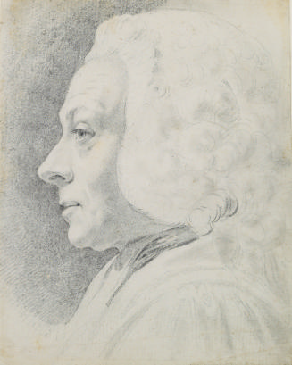Graphite drawing of a man in profile wearing an eighteenth-century style wig. 
