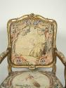 One Armchair, view of tapestry seat back: Part of a Set of Two Canapés, Eight Armchairs and a F…