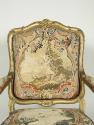 One Armchair, view of tapestry seat back: Part of a Set of Two Canapés, Eight Armchairs and a F…