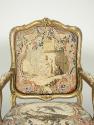One Armchair, view of tapestry seat back: Part of a Set of Two Canapés, Eight Armchairs and a F…